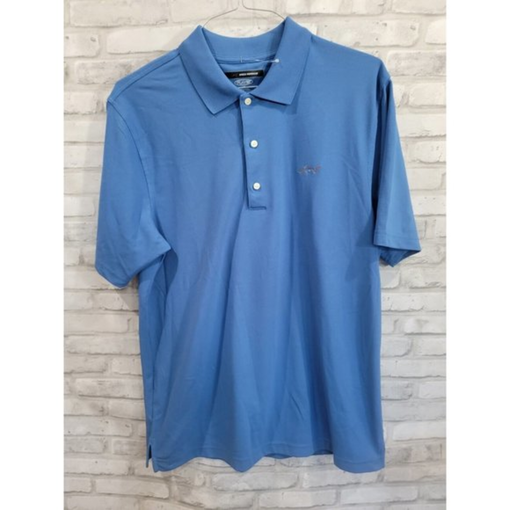 Greg Norman Play Dry Polo Shirt Men Large L Blue Short Sleeve‎ Logo